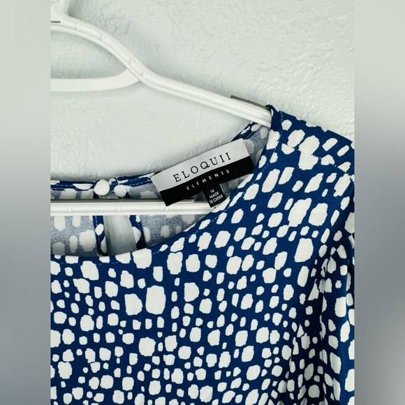 ELOQUll Elements Blue Mosaic Dot Print Tiered Dress 16 - Picture 5 of 9